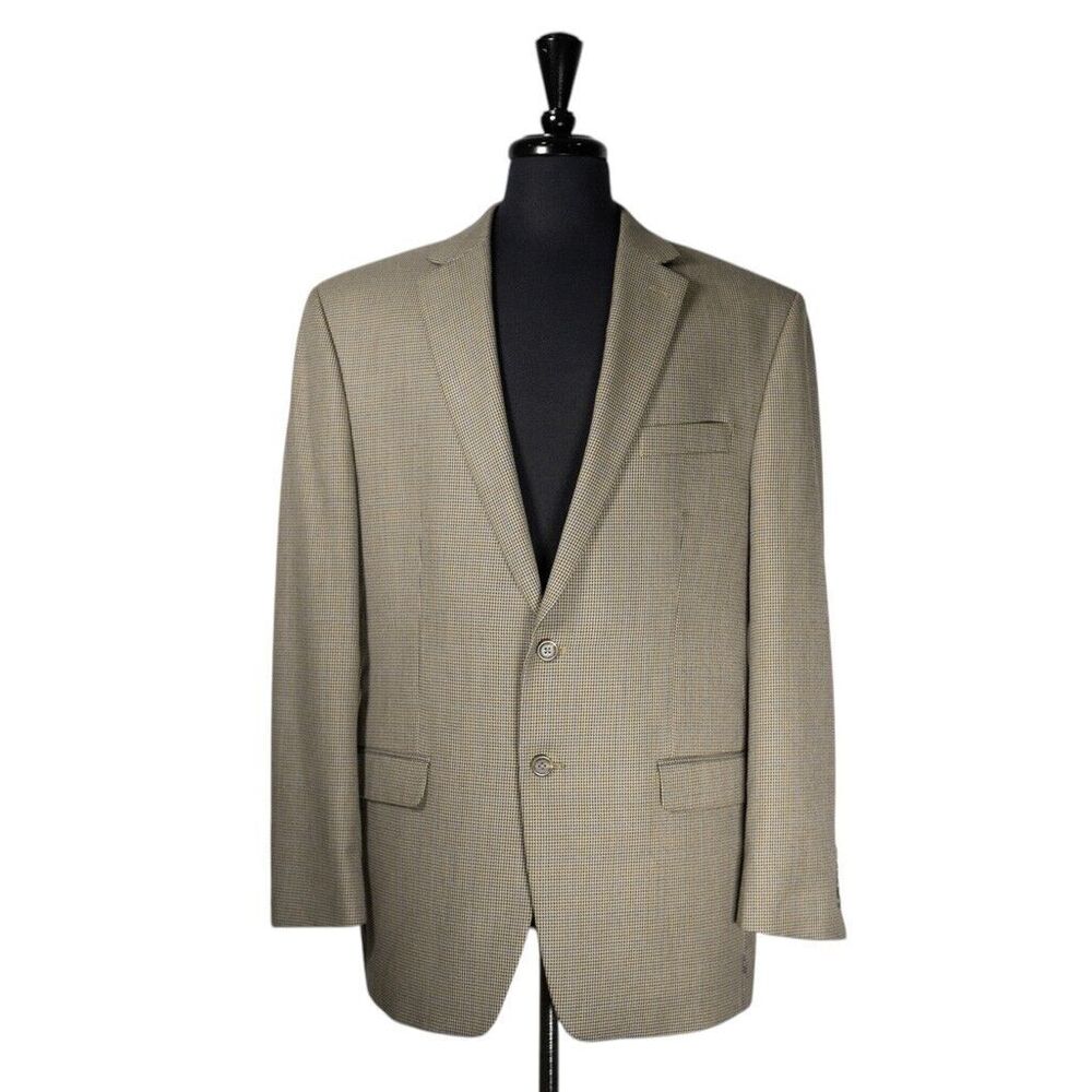 Chaps Ralph Lauren Mens Blazer Beige Blue Check 2 Button Jacket Sport Coat 44R